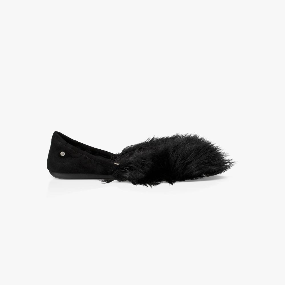 Chausson UGG Jeanie Fluff Flat Slip-On Femme Noir Soldes 808ETWCA